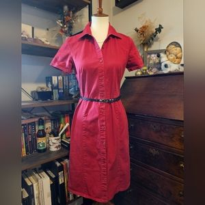 Red Gap Dress Vintage Size 4 Button Front Short Sleeved with Belt